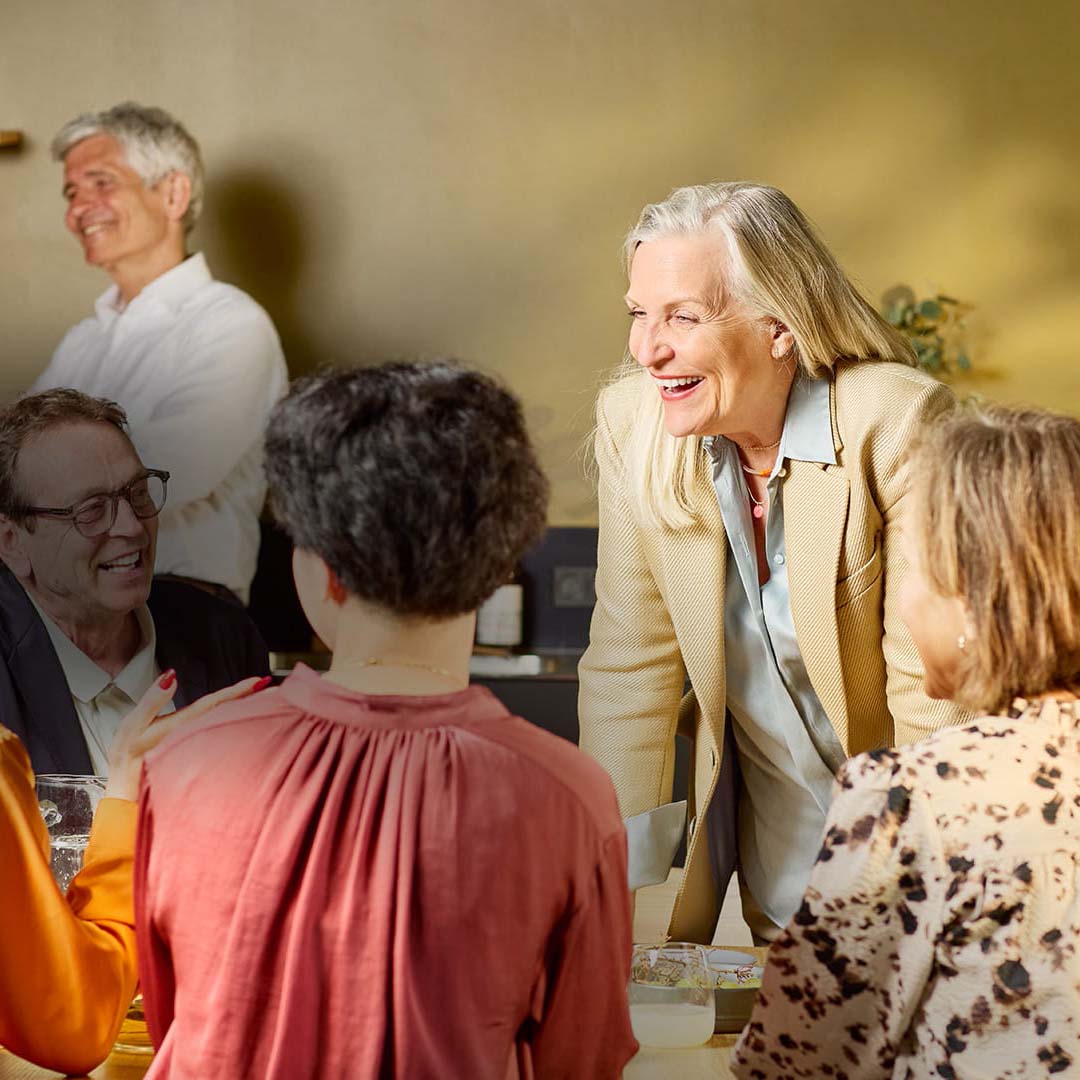 conversation woman standing with hearing aids